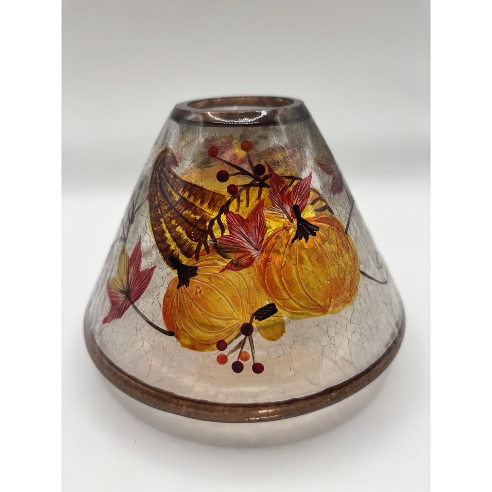 Yankee Candle Jar Shade Crackle Glass Pumpkin & Autumn Leaves Fall Holiday
